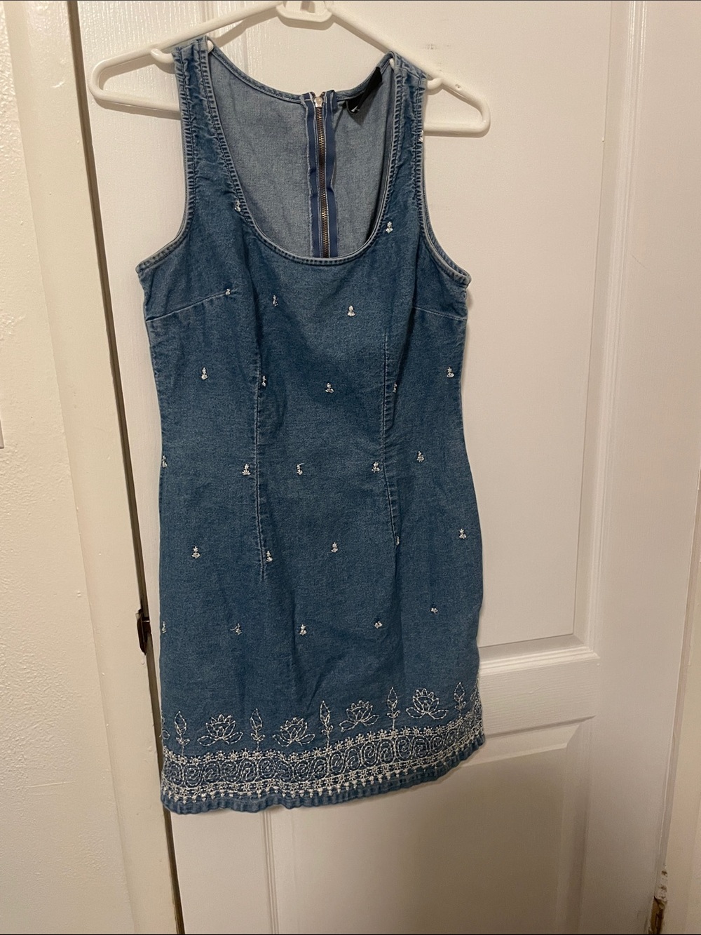 FACETS 2 by Mirrors Denim Embroidered Tank Dress - Blue